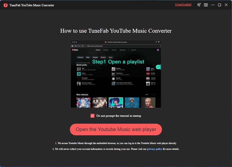 Open Built-in YouTube Music Web Player