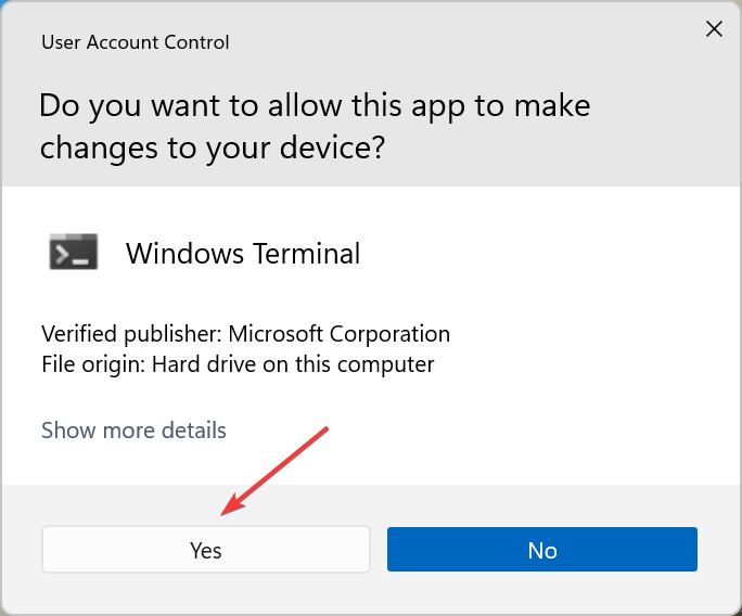 When the UAC (User Account Control) prompt appears, click Yes.